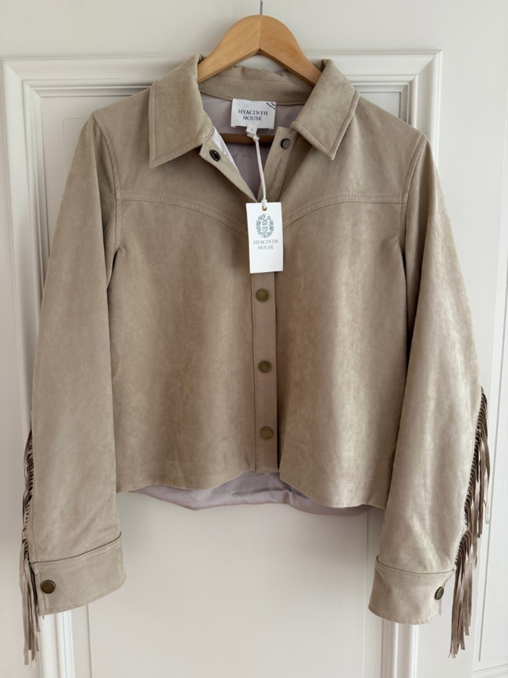NWT Tuckernuck Hyacinth House Biscotti Faux Suede Fringe Lauren Jacket Small - Picture 3 of 8